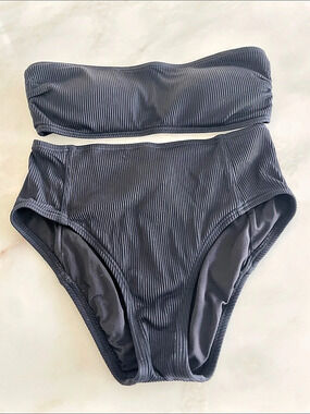 Kate Spade Black Ribbed Bandeau Bikini Set-Size Small Like New